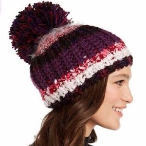 INC International Concepts Colorblock Mega-Pom Beanie, Berry